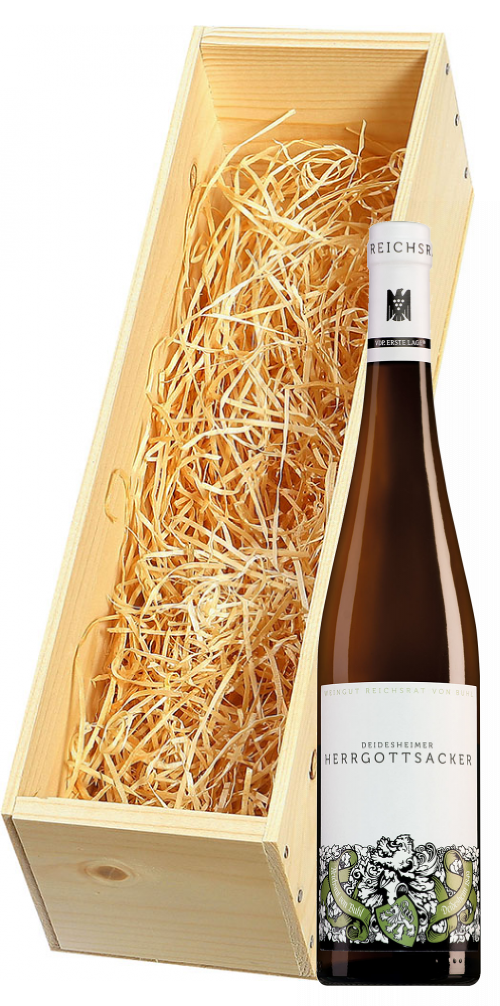 Wijnkist met Reichsrat von Buhl Pfalz Herrgottsacker Riesling Trocken 